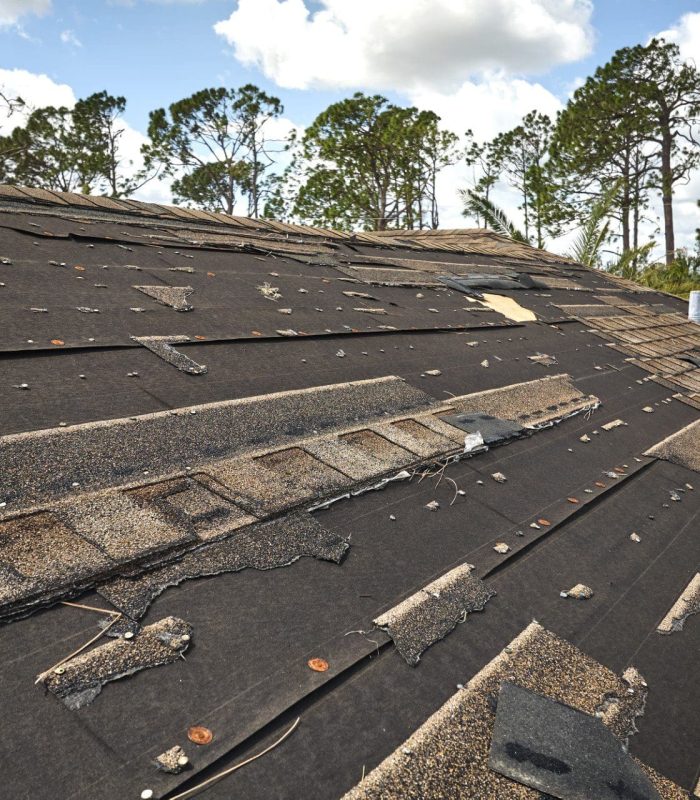 roof replacement repair storm damaged house roof with missing shingles after storm roof replacement repair storm damaged house roof with missing shingles after storm